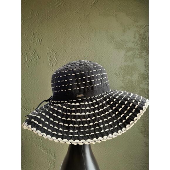 Scala Collezione Black White Ribbon Wide Brim Sun Hat Packable One Size main image 7